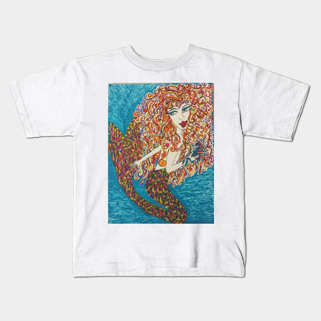 mermaid red Kids T-Shirt by Hippiedaisy